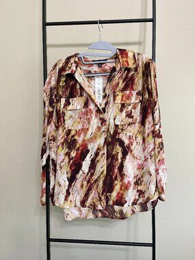 Investments NWT Button Blouse Petite Business Maximalist Abstract Large PL